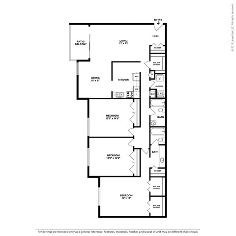 Floor plan for 3 beds, 2 baths, 1526 sqft